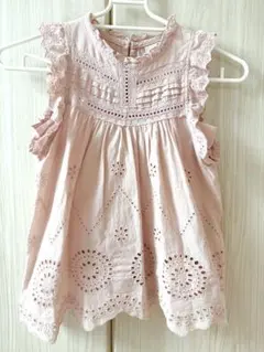 petit main ピンク刺繍フリル袖チュニック 110