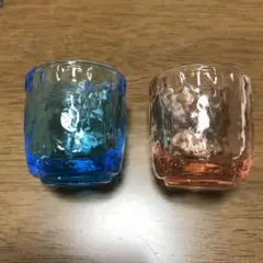 ガラス　冷酒おちょこ　ピンクブルーセット