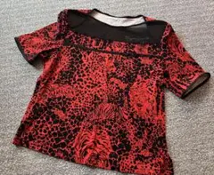 D'azur 半袖Tシャツ Mサイズ レッド ブラック アニマル柄のサムネイル
