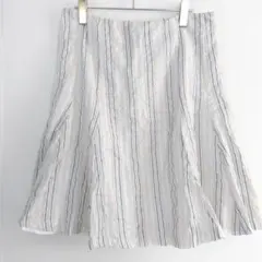 フレアスカート ラメストライプ フレア スカート 裏地付 10号 春夏 白