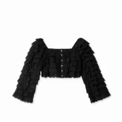 FURFUR ファーファー レースフリルクロップドブラウス 黒のサムネイル