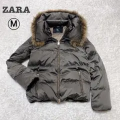 ZARA WOMANダウンジャケット　S（M相当)　カーキ　ファー付ビックカラー