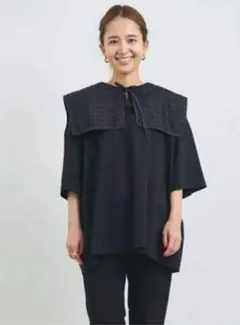 yori ヨリ フロッキードットカラーTシャツ ブラックのサムネイル