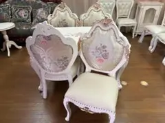 超豪華 ロココ調 アンティーク風ダイニングテーブルセット5点 机 猫脚