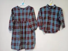 ★姉弟おそろいコーデ　T2　長袖　チェック　シャツ　ワンピース　100　120