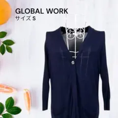 GLOBAL WORK ロングカーディガン S ネイビー 着痩せ Vネック 通勤