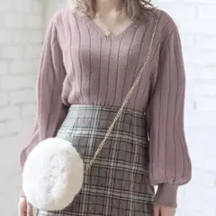 GRL ボリュームスリーブVネックショートニットトップス[ze421]