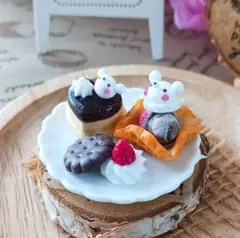 ミニチュア しろくまスイーツプレート♡プリン&ワッフルアイス♡
