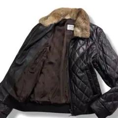 美品 エンメティ ラムレザー キルティング ジャケット ラビットファー 46