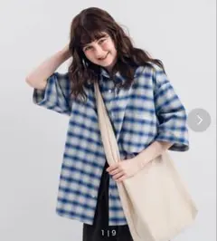 チェック柄 半袖シャツ ブルーのサムネイル