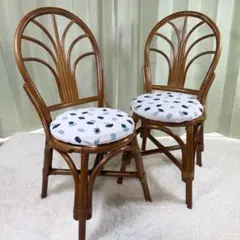 《2脚セット》 ラタン ダイニングチェア アンティーク アジアン家具 レトロのサムネイル