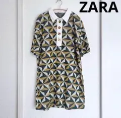 美品　ZARA Mサイズ グリーンマルチカラー　ニットワンピース