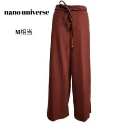 nano universe ブラウン ウエストリボン付きワイドパンツ 落ち感