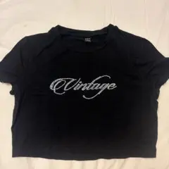 SHEIN ラインストーン Tシャツ ブラック L
