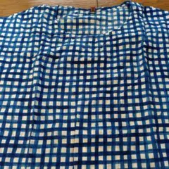 青と白のチェック柄 半袖シャツワンピ