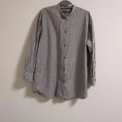 4/22まで出品予定。 無印良品 ストライプ バンドカラーシャツ