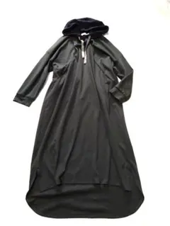 ロングワンピース フード付き バイカラー カットソー リボン トレーナー