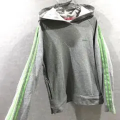 00s adidas ワンポイント スウェット パーカー グレーグリーン L