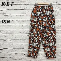 ケービーエフ【One】花柄カジュアルパンツ ウエストゴム 綿 ポケット 茶系