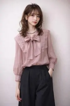 Frene フラーネ】前後2WAYリボンシアーブラウス/未使用美品/ピンク 