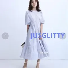 美品　ジャスグリッティー　袖ボリュームタックワンピース　ロングワンピース