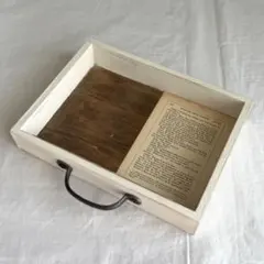 洋書アレンジ木製トレイ◾️ハンドメイド◾️ナチュラル雑貨 アンティーク風 シャビー