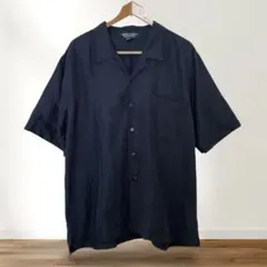 ディポート無地 シャツ 開襟 半袖 L 黒 ポリノジック企業刺繍