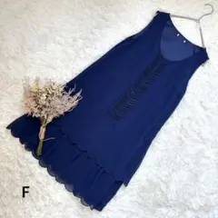 格安✨【ネイビーワンピース】ノースリーブロング丈ワンピース ブルー Aライン