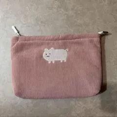 コーデュロイ ピンクポーチ 豚の刺繍‪のサムネイル