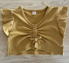 マスタードイエロー　フリル袖 タンクトップ 100