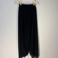 美品シフォン 黒 ロングスカートパンツ ゴムウエスト
