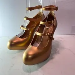 美品 ヴィヴィアンウエストウッド × メリッサ ストラップ付き ゴールド ヒール