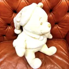 ディズニー　くまのプーさん　フード付きクリーム色ぬいぐるみ　モノトーン　レア