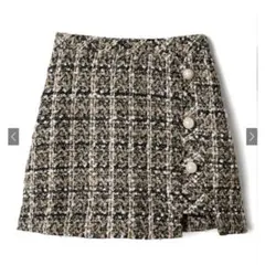 GRL インパン裏地付きアシンメトリーツイードチェックミニスカート ai48