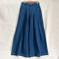 美品 デニムワイドパンツ ガウチョ スカンツ スカパン ロング コットン Mのサムネイル