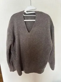 Mila Owen 【セットアップ】 リブ編みブラウンVネックセーター