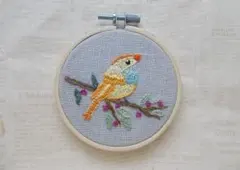 カラフルなインコ 刺繍枠◆ハンドメイド小鳥