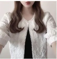 新品 GRLグレイル 花柄ふくれジャガードパールカーディガン[pu07]