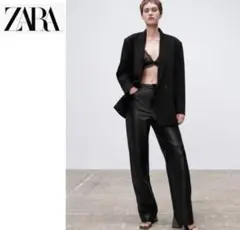 ZARA レザー　ストレート　パンツ　フィット　ザラ