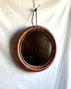 最終✅昭和ビンテージ✅ラタン/竹製ウォールミラー/壁掛け鏡✅丸型