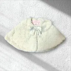 【メゾピアノ】 ポンチョ オフホワイト ふわふわ 70-90