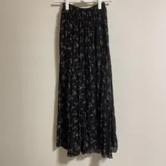 花柄ロングフレアスカート　シワ加工