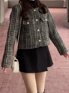 【新品】ラメツイードチェック柄ショート丈ジャケット