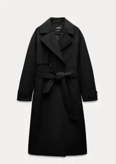 ZARA ザラ　防水性ミディトレンチコート XS ブラックのサムネイル