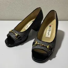 ⭐︎美品⭐︎銀座かねまつ パンプス 千鳥格子　ビット付　オープントゥ 22cm