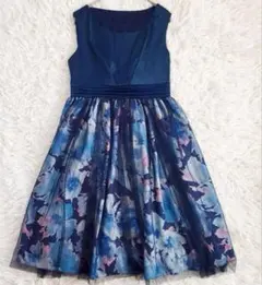 アサクラ パーティードレス 花柄 シフォン ネイビー（38）チュール フォーマル