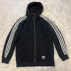 adidas フルジップパーカー 黒 3本ライン 上下セット