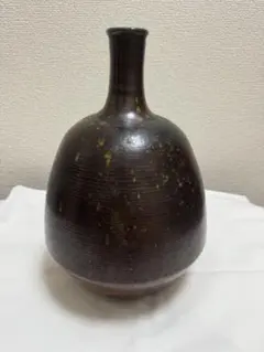 琉球 古我知焼 黒釉渡名喜瓶 鉄釉 徳利 検索:琉球の古陶集 酒器 壺屋焼
