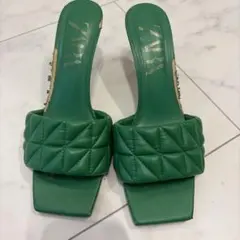 ZARA キルティング ミュール サンダル グリーン