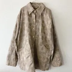 リーフ柄　シャツ カバーオール 羽織り 長袖 丈長め